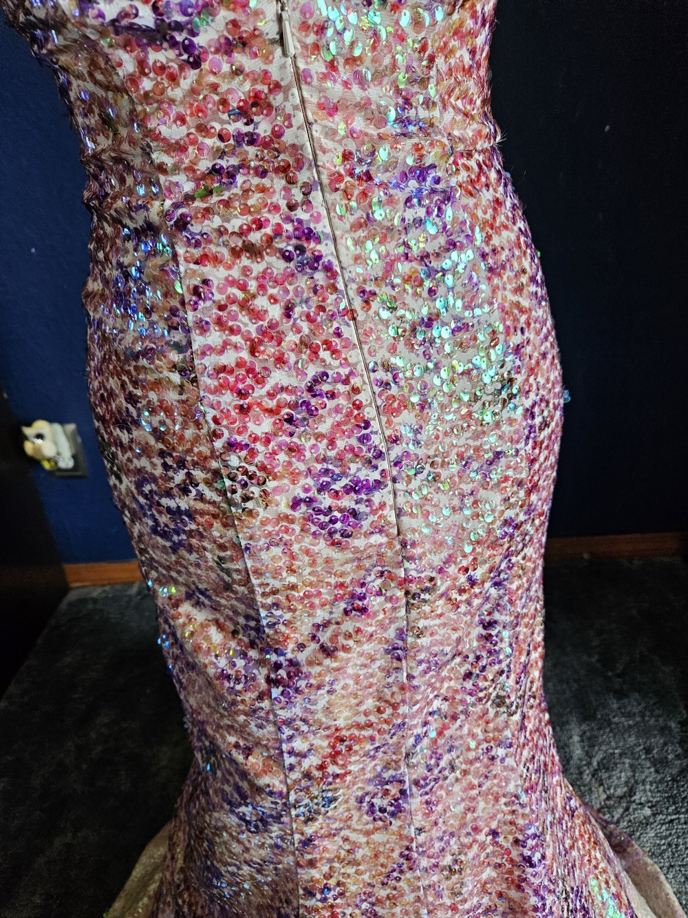 Jovani Strapless Sequin Mermaid Gown in Multicolor Pastels size 0 - Picture 7 of 14